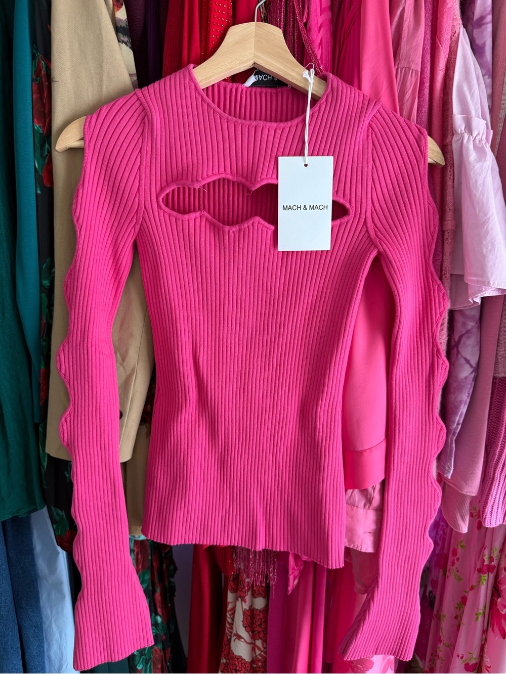 MACH & MACH Hot Pink Ribbed Cutout Long-Sleeve Top